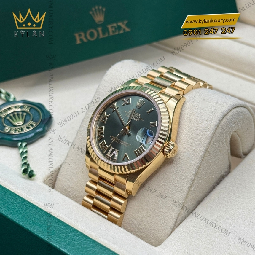 Kỳ Lân Luxury rolex datejust 31 vang vang 18ct m278278 0030 2 Đồng hồ Rolex Datejust 31 mặt xanh olive 278278-0030