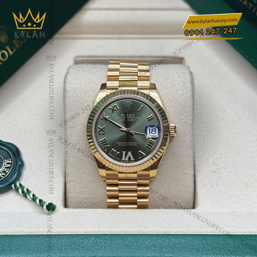 Kỳ Lân Luxury rolex datejust 31 vang vang 18ct m278278 0030 9 Đồng hồ Rolex Datejust 31 mặt xanh olive 278278-0030