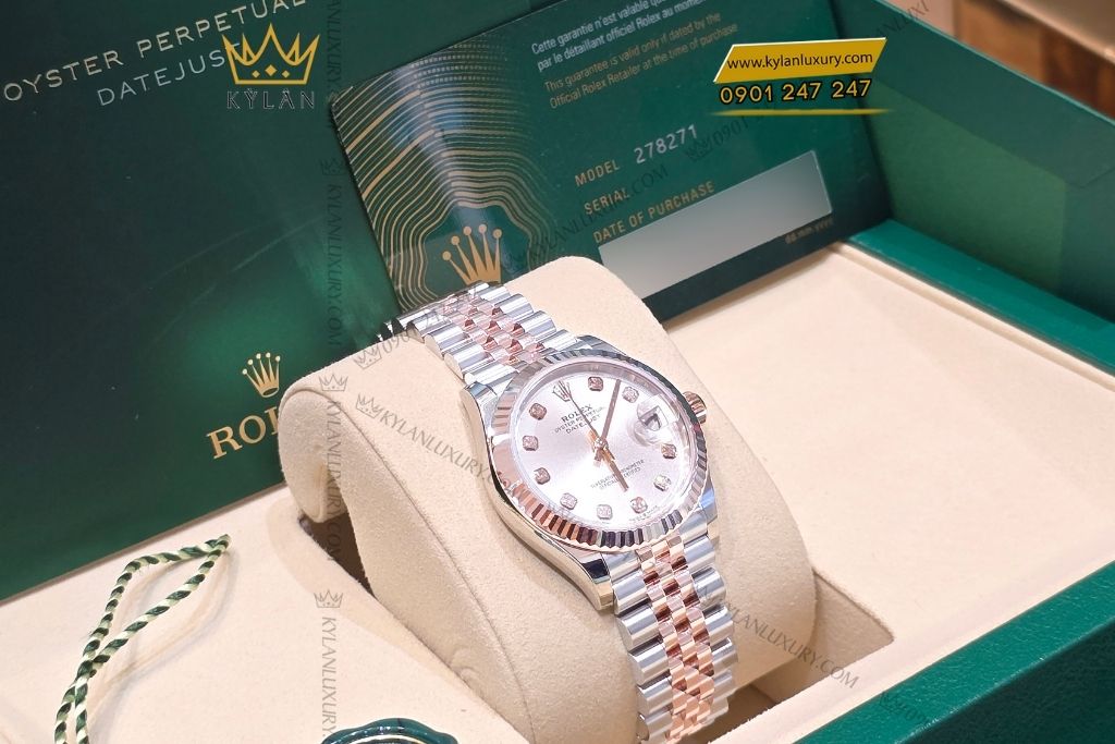 Kỳ Lân Luxury rolex datejust 31mm 278271 0016 7 Đồng hồ Rolex Datejust 31 278271-0016 màu bạc, cọc số nạm kim cương