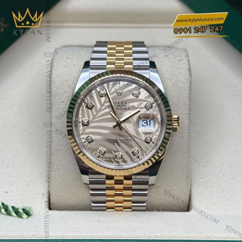 Đồng hồ Rolex Datejust 36 mặt lá cọ vàng 126233-0043