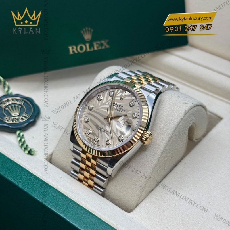 Đồng hồ Rolex Datejust 36 mặt lá cọ vàng 126233-0043