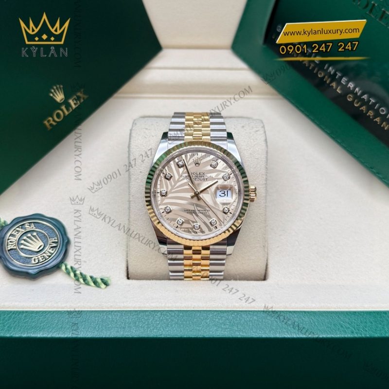 Đồng hồ Rolex Datejust 36 mặt lá cọ vàng 126233-0043