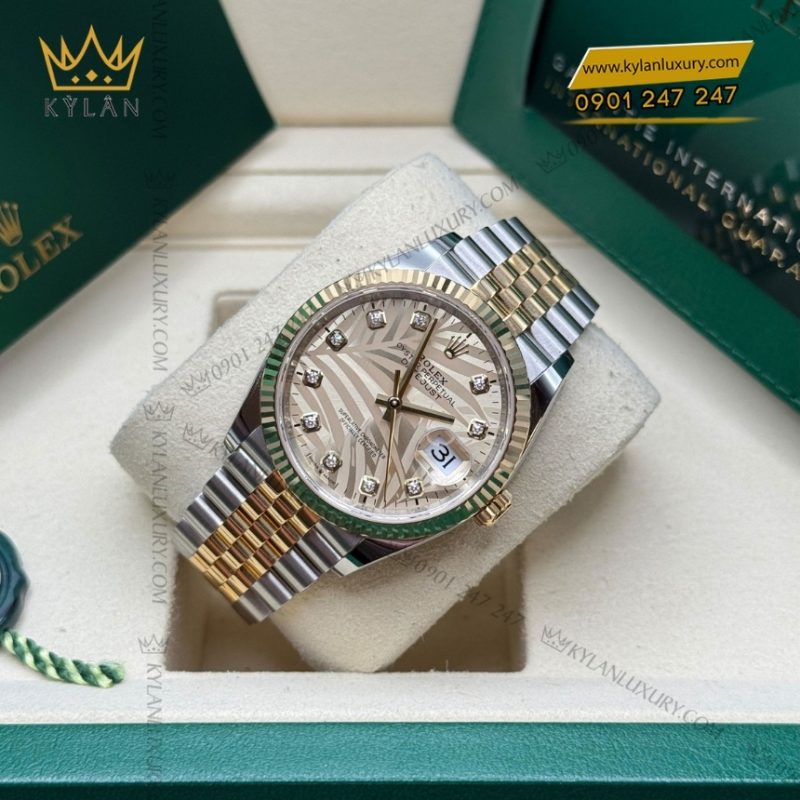 Đồng hồ Rolex Datejust 36 mặt lá cọ vàng 126233-0043