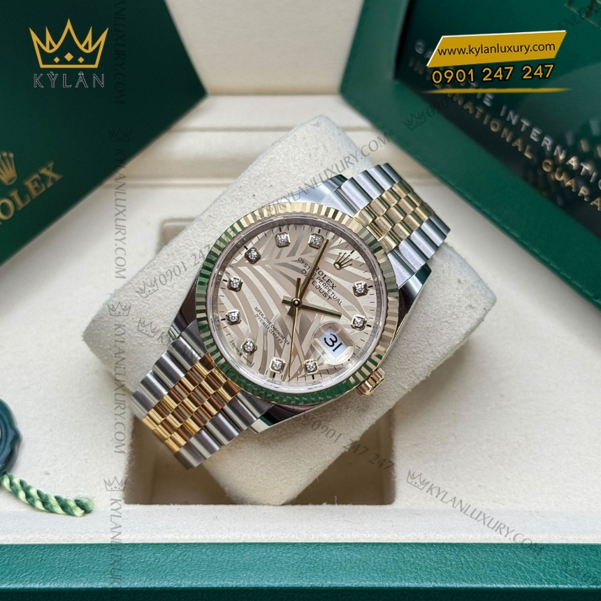 Kỳ Lân Luxury rolex datejust 36 126233 0043 6 Đồng hồ Rolex Datejust 36 mặt lá cọ vàng 126233-0043