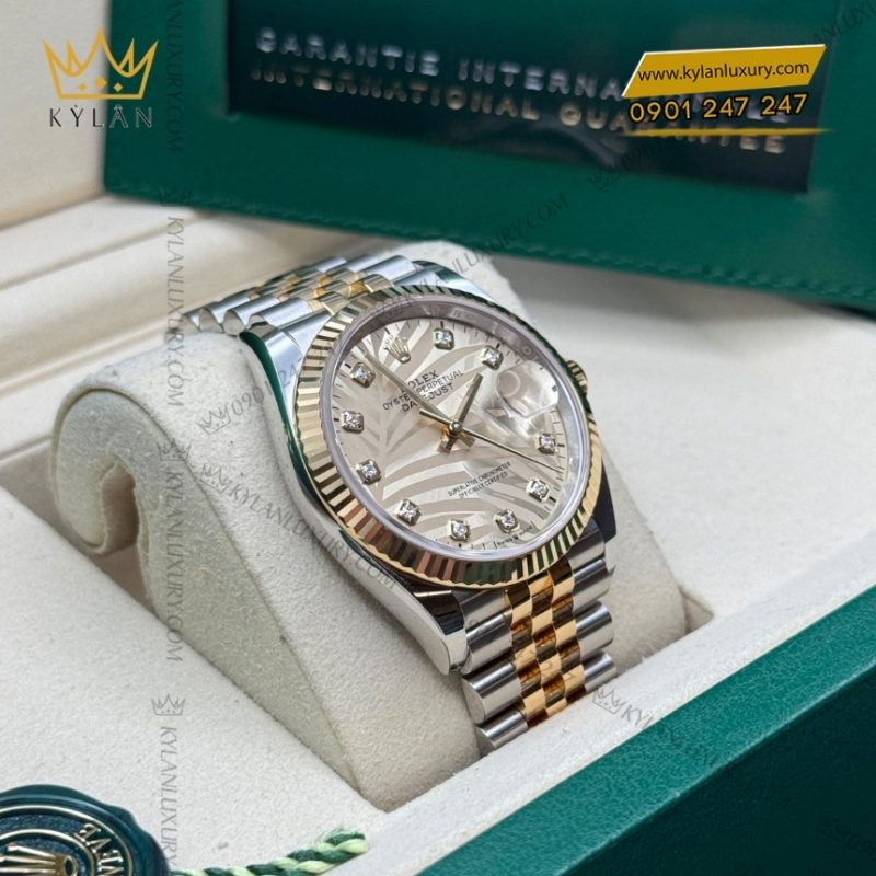 Đồng hồ Rolex Datejust 36 mặt lá cọ vàng 126233-0043