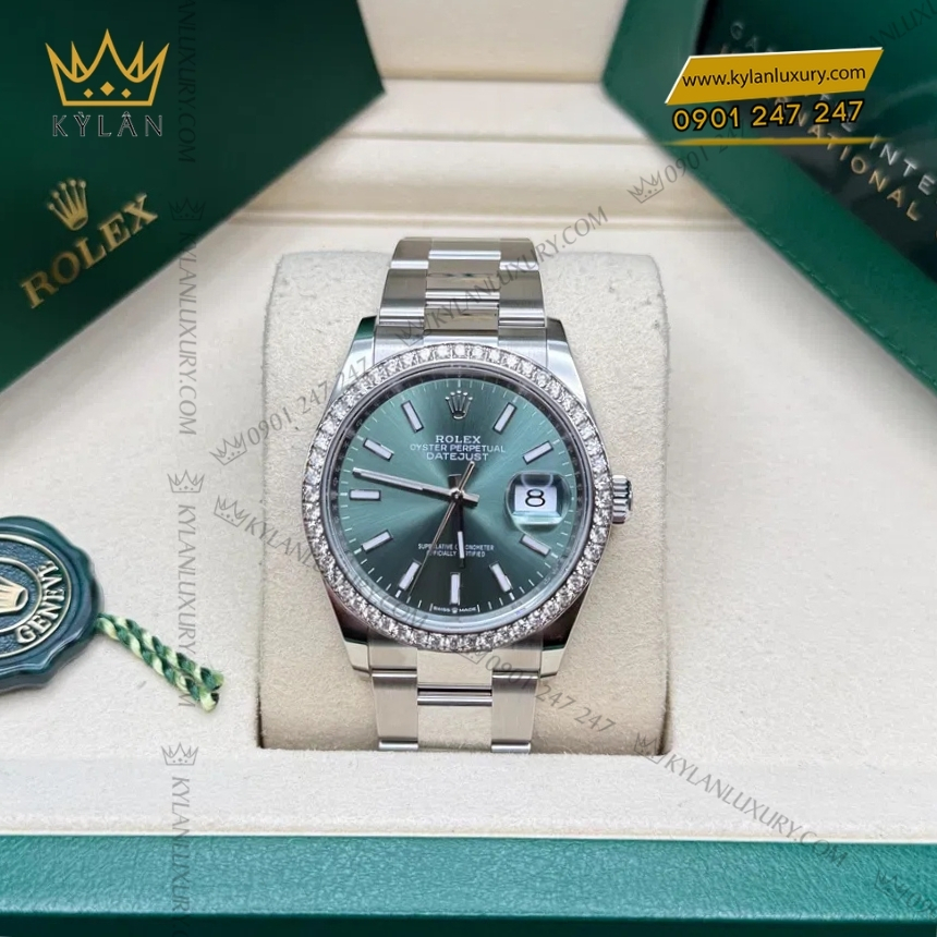 Kỳ Lân Luxury rolex datejust 36 126284rbr 0044 xanh mint vanh kim 3 Đồng hồ Rolex Datejust 36 mặt xanh mint vành kim 126284RBR-0044