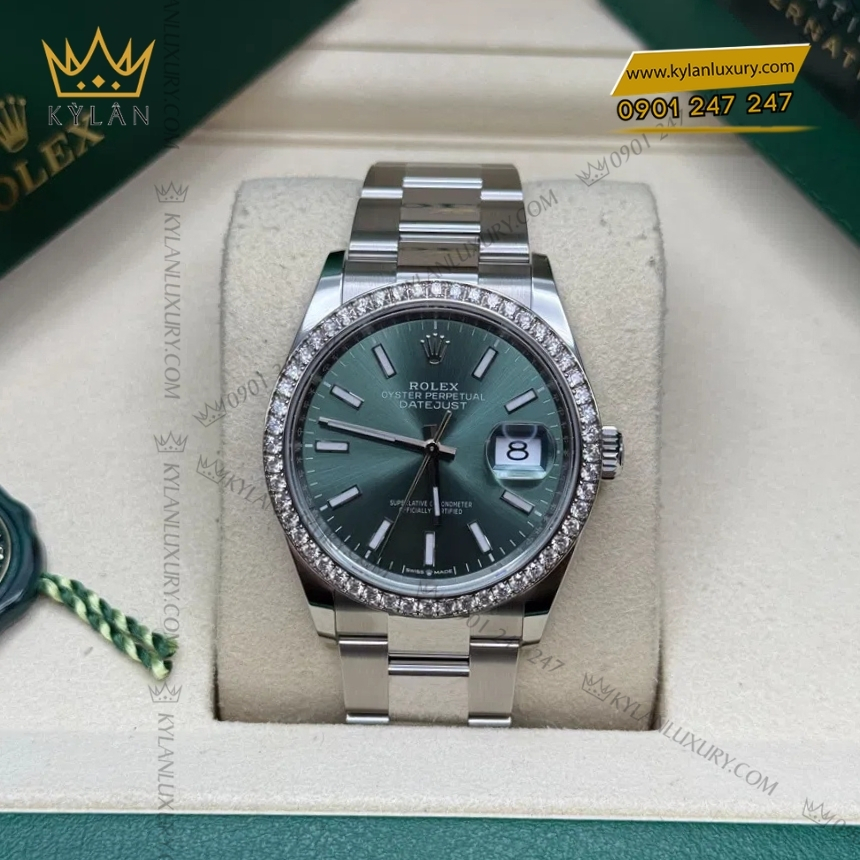 Kỳ Lân Luxury rolex datejust 36 126284rbr 0044 xanh mint vanh kim 7 Đồng hồ Rolex Datejust 36 mặt xanh mint vành kim 126284RBR-0044
