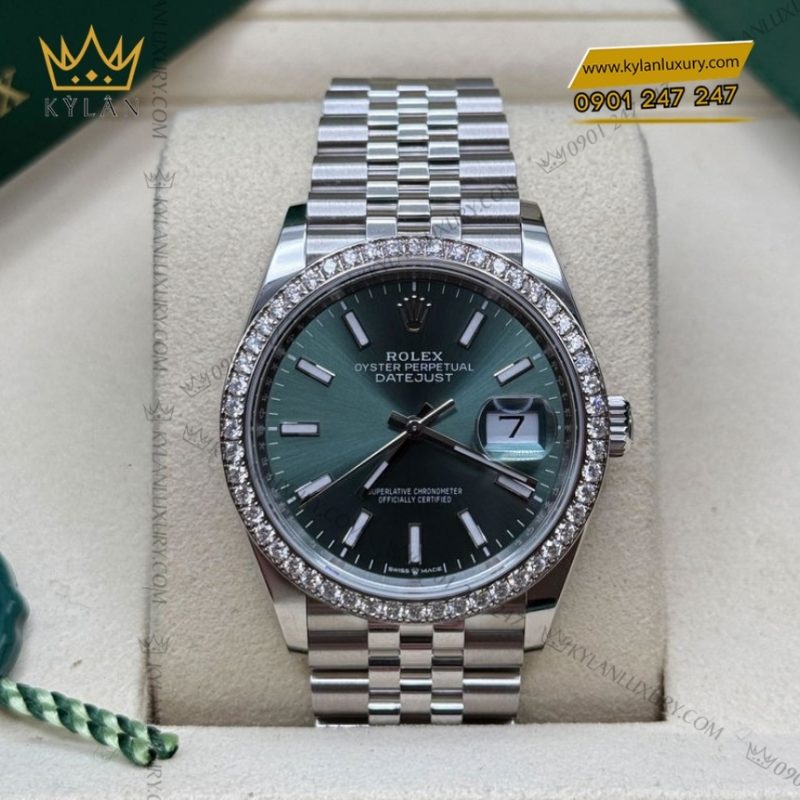 Đồng hồ Rolex Datejust 36 mặt xanh mint vành kim 126284RBR-0043