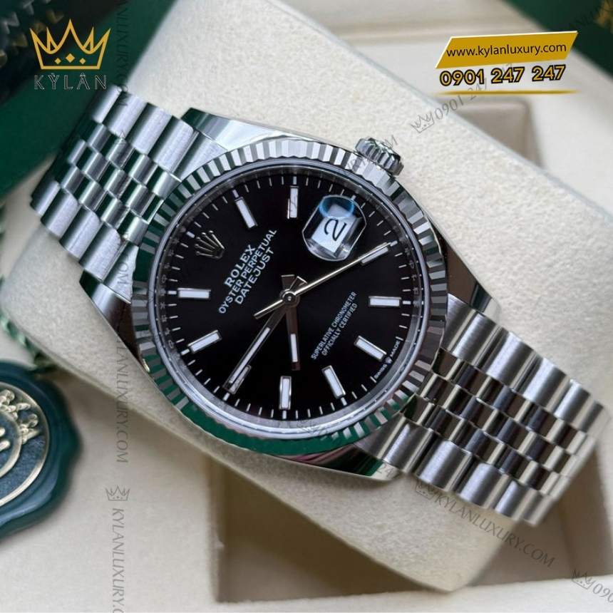 Kỳ Lân Luxury rolex datejust 36 rolesor trang hon hop thep m126234 0015 6 Đồng hồ Rolex Datejust 36 mặt đen cọc dạ quang 126234-0015