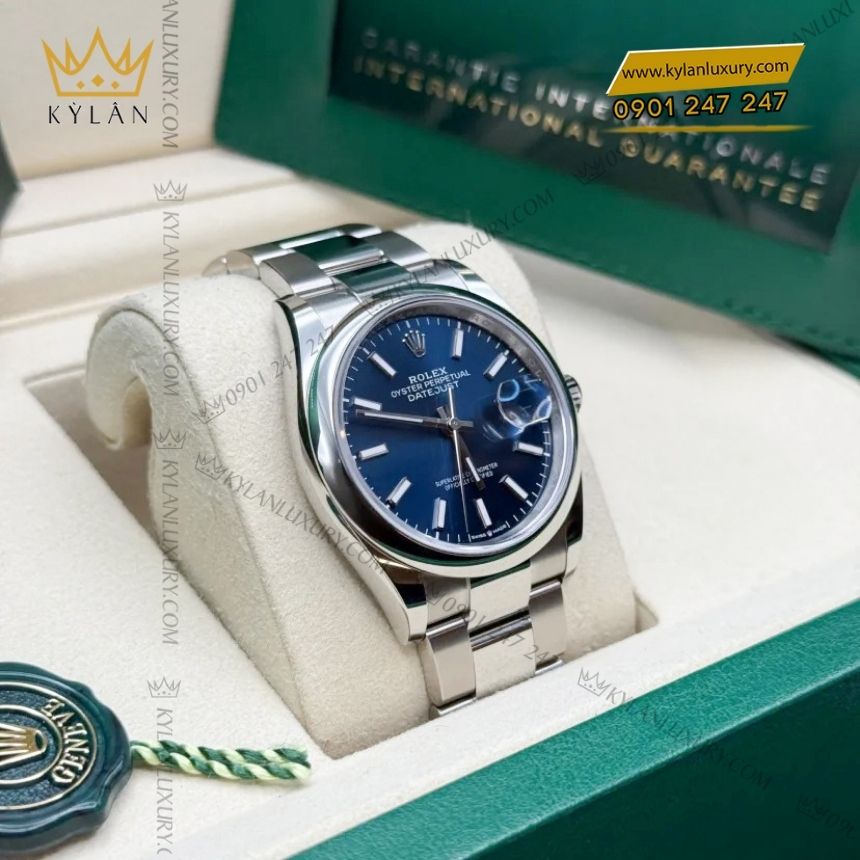 Kỳ Lân Luxury rolex datejust 36 xanh duong 126200 0006 2 Đồng hồ Rolex Datejust 36 xanh dương vành trơn 126200-0006