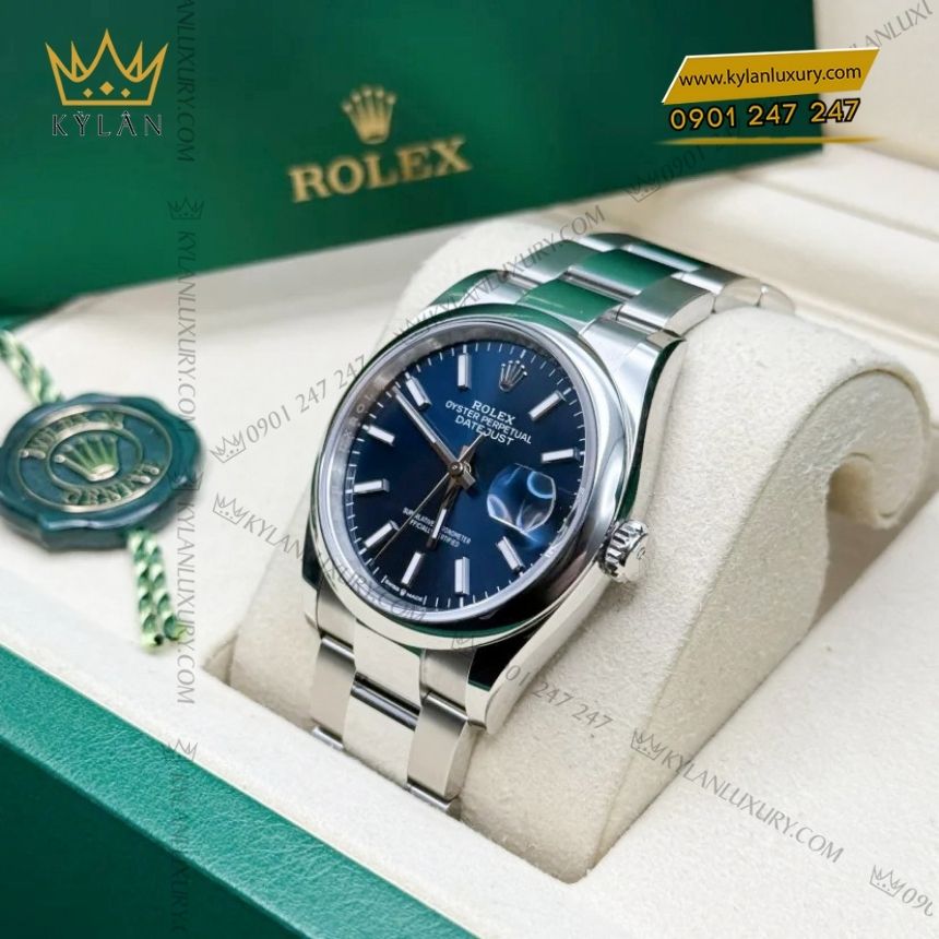 Kỳ Lân Luxury rolex datejust 36 xanh duong 126200 0006 4 Đồng hồ Rolex Datejust 36 xanh dương vành trơn 126200-0006
