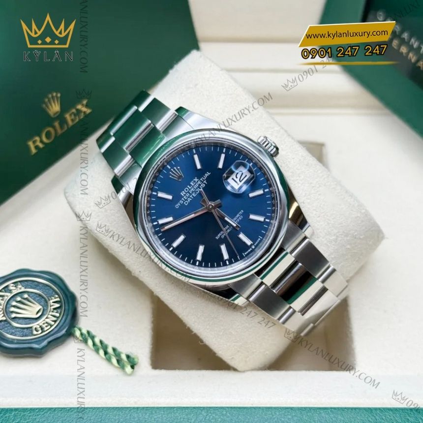Kỳ Lân Luxury rolex datejust 36 xanh duong 126200 0006 7 Đồng hồ Rolex Datejust 36 xanh dương vành trơn 126200-0006