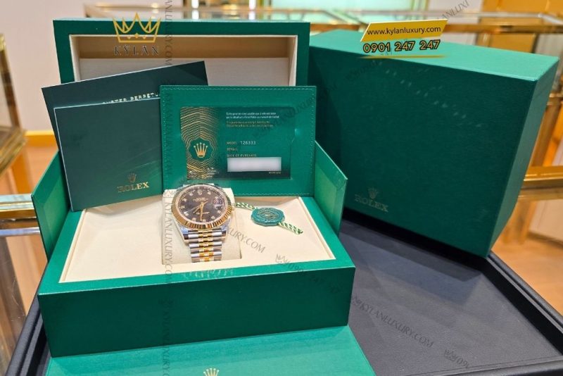 Đồng hồ Rolex Datejust 41 126333-0006 mặt số đen, cọc số kim cương