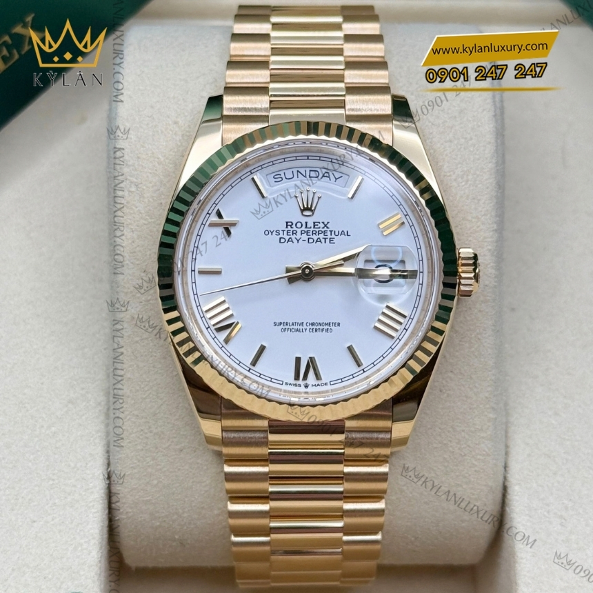Kỳ Lân Luxury rolex day date 36 mat trang la ma 128238 0113 6 Đồng hồ Rolex Day Date 36 mặt trắng cọc La Mã 128238-0113