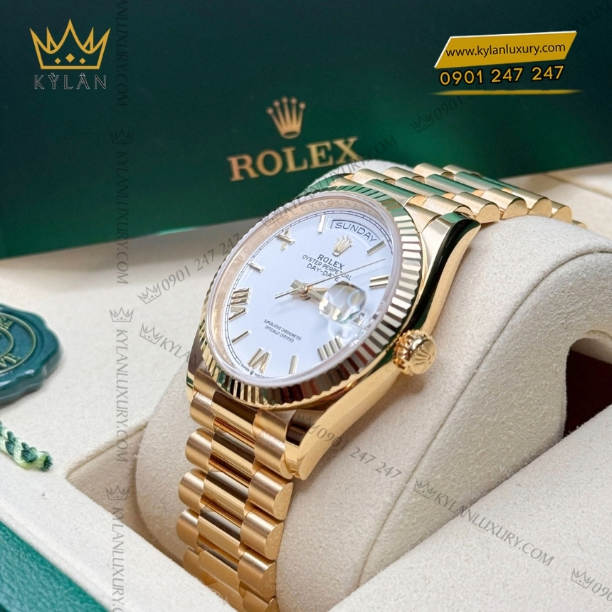 Kỳ Lân Luxury rolex day date 36 mat trang la ma 128238 0113 9 Đồng hồ Rolex Day Date 36 mặt trắng cọc La Mã 128238-0113