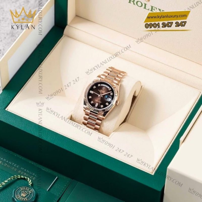 Đồng hồ Rolex Day Date 36 nâu ombré cọc kim cương 128235-0037