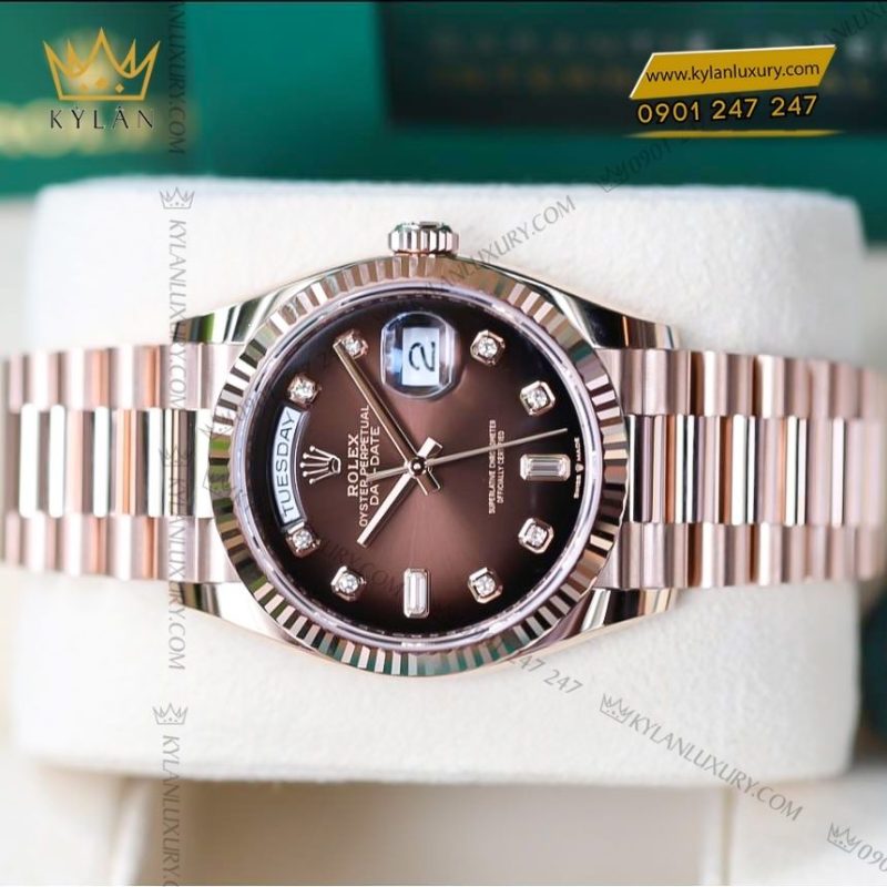Đồng hồ Rolex Day Date 36 nâu ombré cọc kim cương 128235-0037