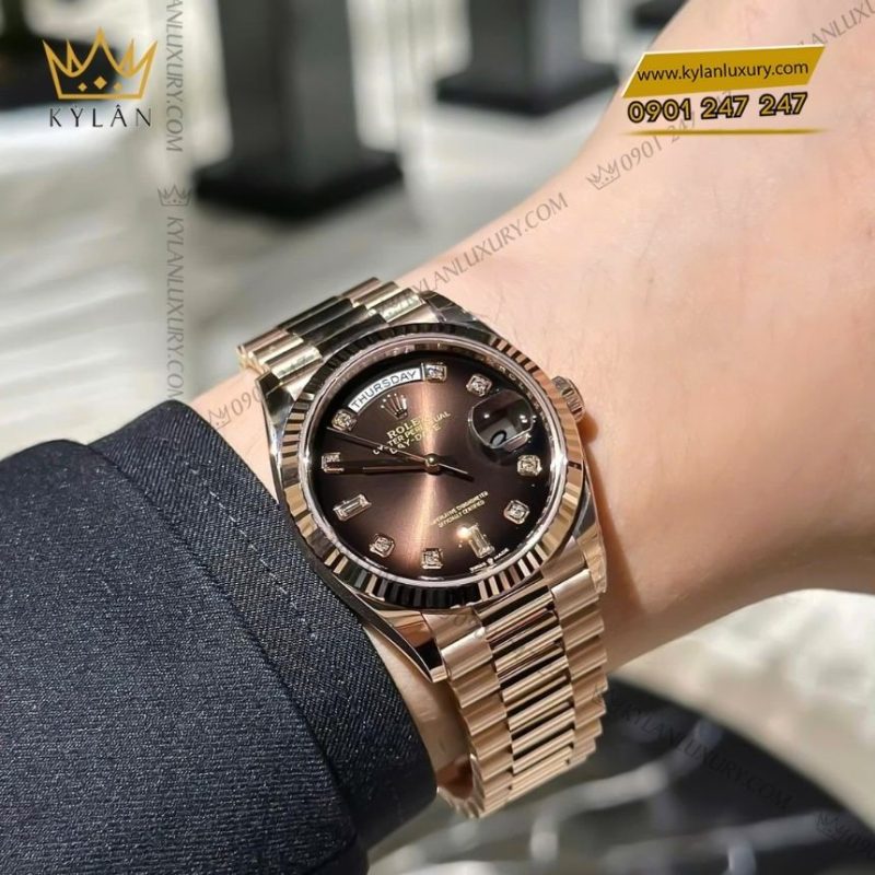 Đồng hồ Rolex Day Date 36 nâu ombré cọc kim cương 128235-0037