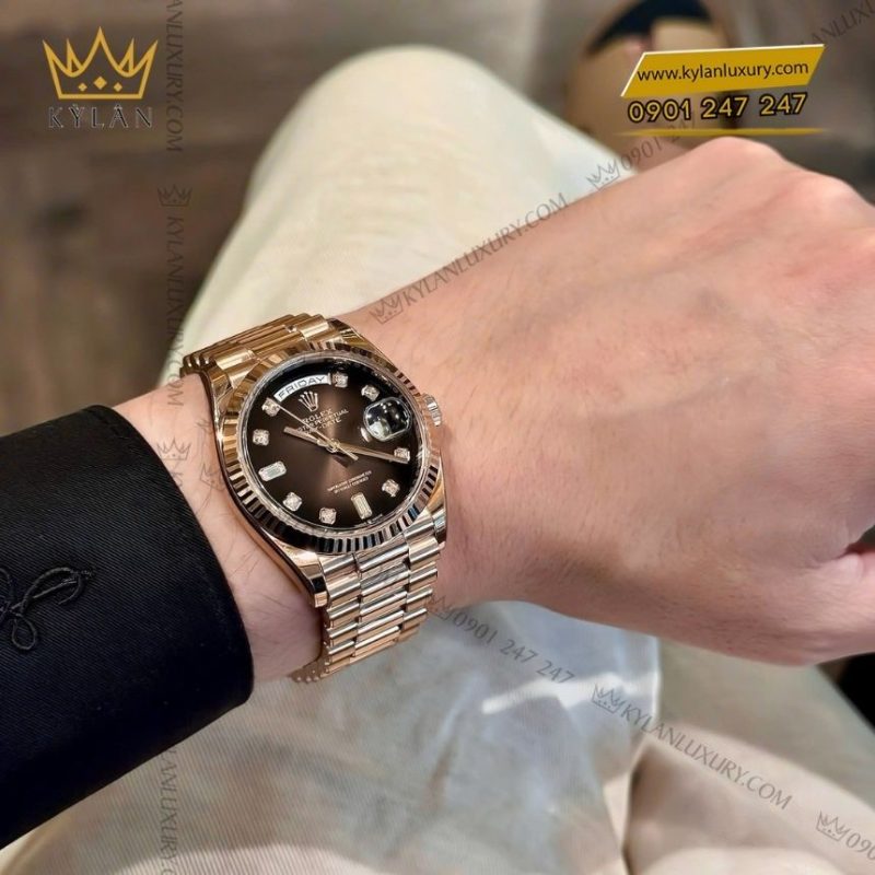 Đồng hồ Rolex Day Date 36 nâu ombré cọc kim cương 128235-0037