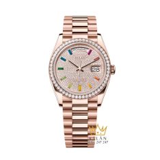 Đồng hồ Rolex Day Date cọc rainbow vành kim 128345RBR-0042