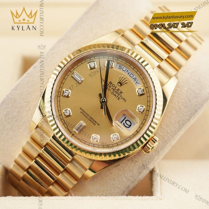Đồng hồ Rolex Day Date 36 mặt champagne cọc kim cương 128238-0008