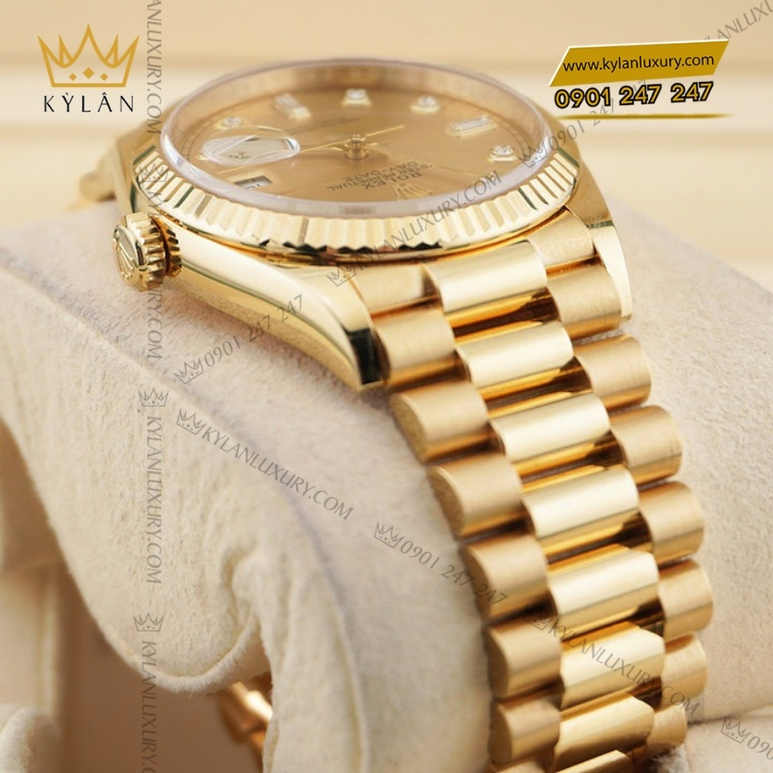 Kỳ Lân Luxury rolex day date 36 vang vang 18 ct m128238 0008 5 Đồng hồ Rolex Day Date 36 mặt champagne cọc kim cương 128238-0008