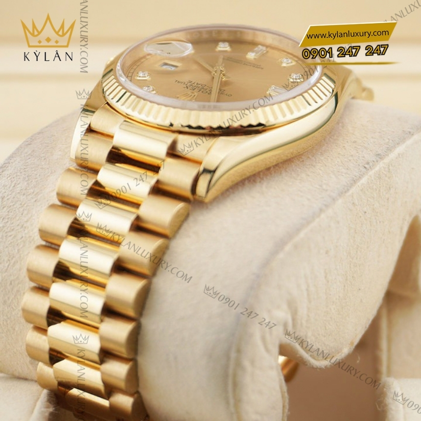 Kỳ Lân Luxury rolex day date 36 vang vang 18 ct m128238 0008 8 Đồng hồ Rolex Day Date 36 mặt champagne cọc kim cương 128238-0008