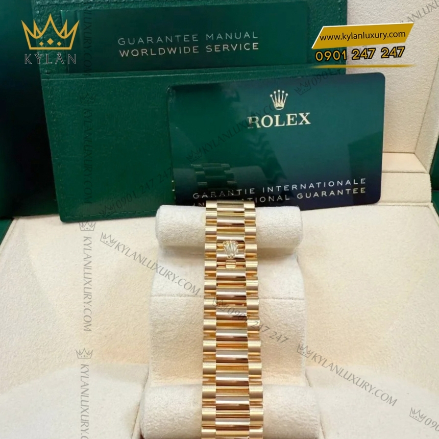 Kỳ Lân Luxury rolex day date 36 vang vang 18 ct m128238 0069 13 Đồng hồ Rolex Day Date 36 128238-0069 mặt ombré xanh kim cương