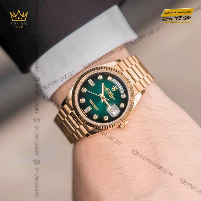 Đồng hồ Rolex Day Date 36 128238-0069 mặt ombré xanh kim cương