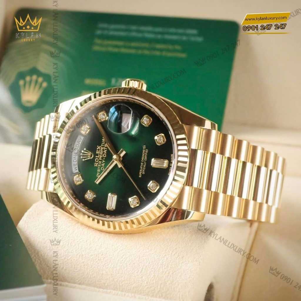 Kỳ Lân Luxury rolex day date 36 vang vang 18 ct m128238 0069 4 Đồng hồ Rolex Day Date 36 128238-0069 mặt ombré xanh kim cương