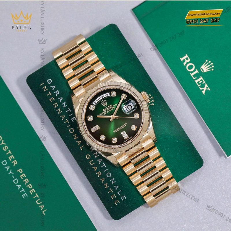Đồng hồ Rolex Day Date 36 128238-0069 mặt ombré xanh kim cương