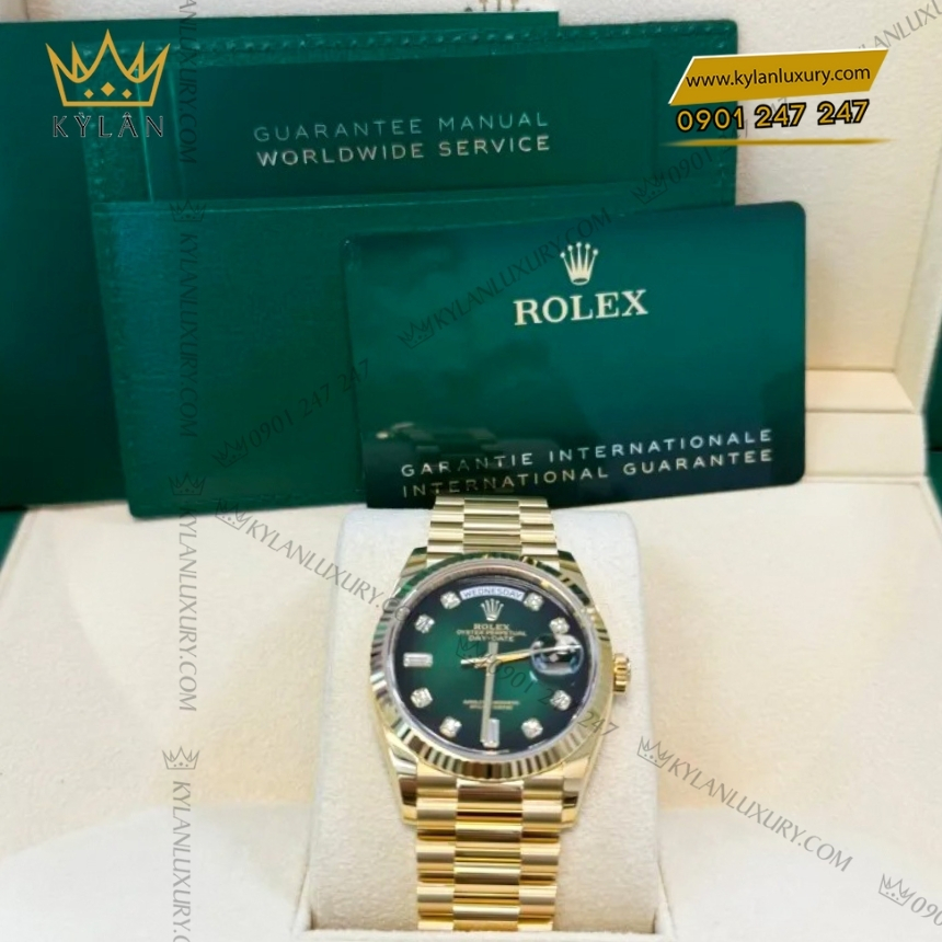 Kỳ Lân Luxury rolex day date 36 vang vang 18 ct m128238 0069 8 Đồng hồ Rolex Day Date 36 128238-0069 mặt ombré xanh kim cương