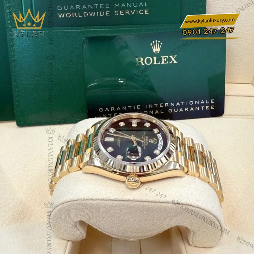 Kỳ Lân Luxury rolex day date 36 vang vang 18 ct m128238 0069 9 Đồng hồ Rolex Day Date 36 128238-0069 mặt ombré xanh kim cương