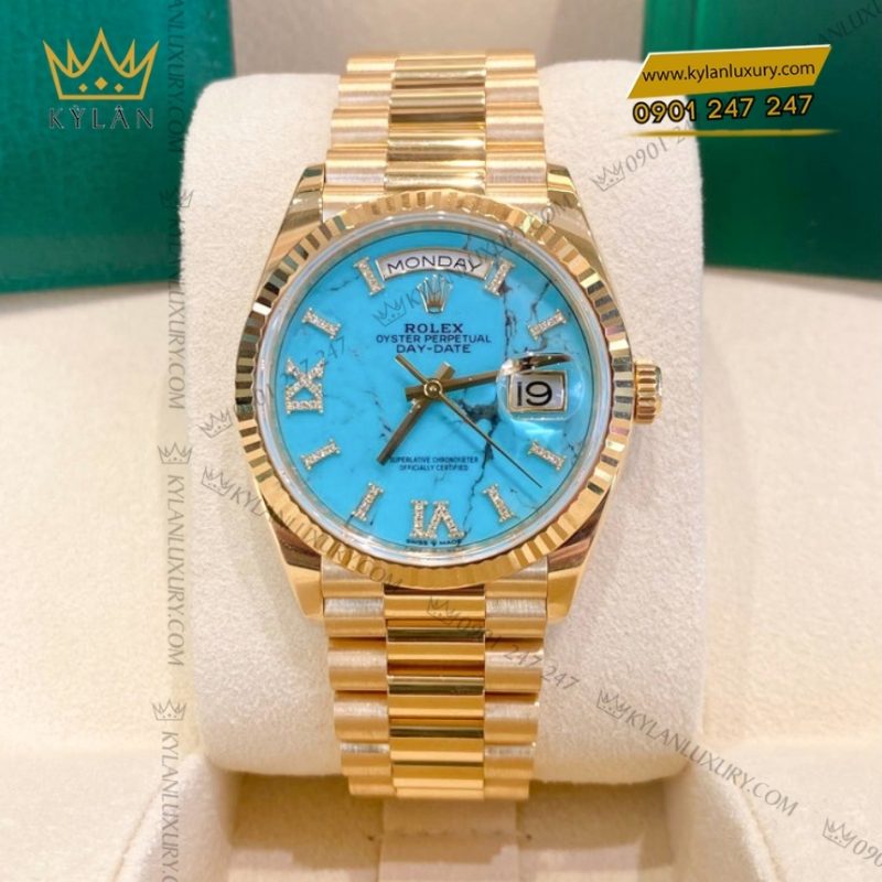 Đồng hồ Rolex Day Date 36 vàng vàng mặt Turquoise 128238-0071