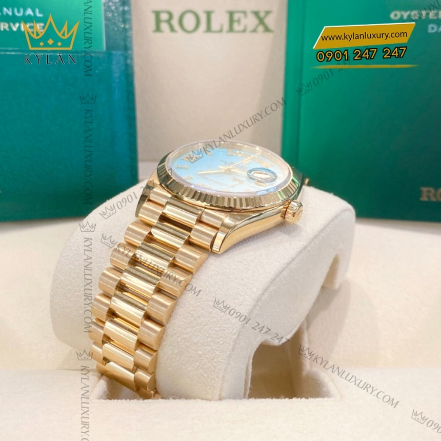 Kỳ Lân Luxury rolex day date 36 vang vang 18 ct m128238 0071 6 Đồng hồ Rolex Day Date 36 vàng vàng mặt Turquoise 128238-0071
