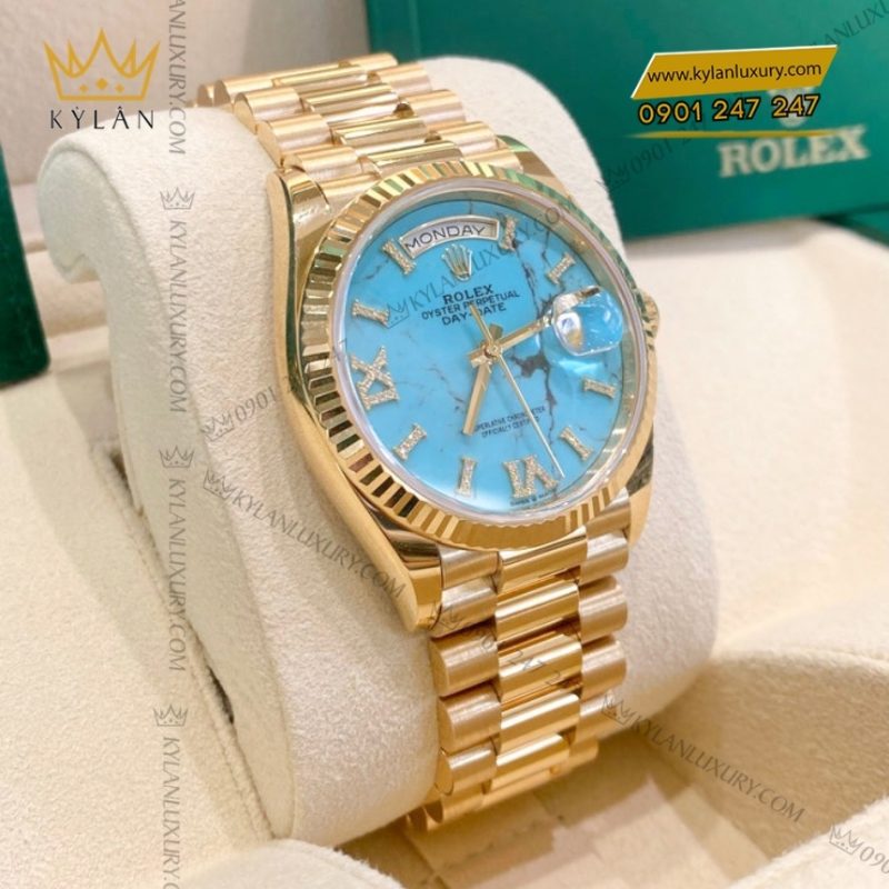 Đồng hồ Rolex Day Date 36 vàng vàng mặt Turquoise 128238-0071