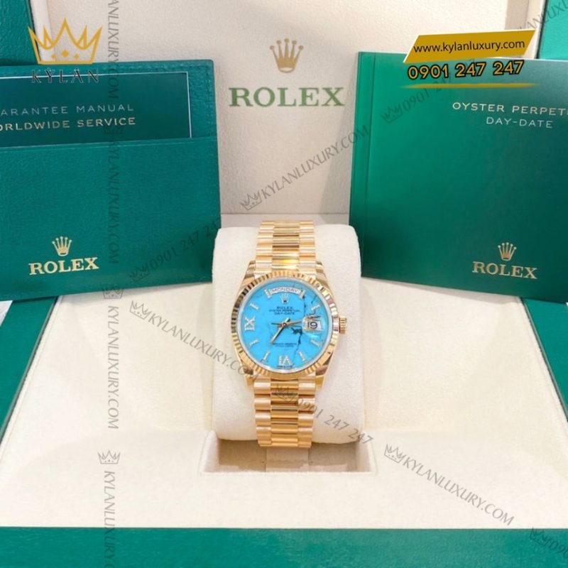 Đồng hồ Rolex Day Date 36 vàng vàng mặt Turquoise 128238-0071