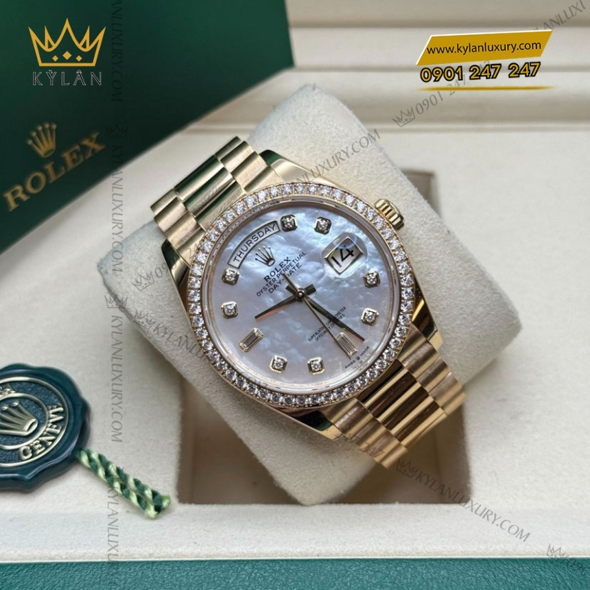 Kỳ Lân Luxury rolex day date 36 vang vang 18ct m128348rbr 0017 6 Đồng hồ Rolex Day Date xà cừ vành kim 128348RBR-0017