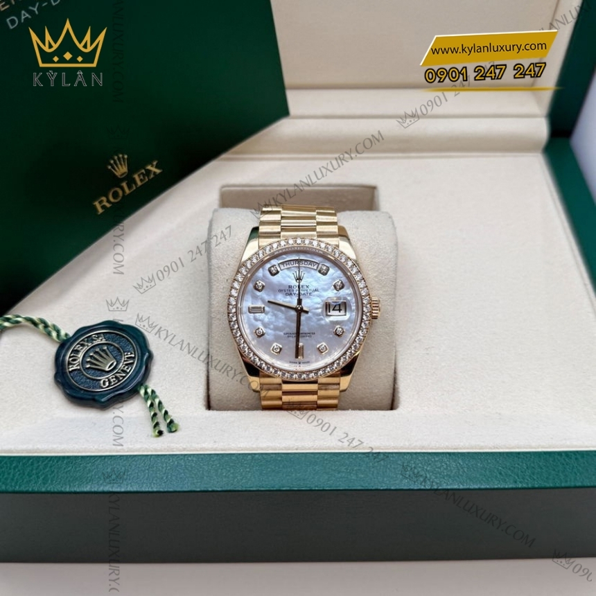 Kỳ Lân Luxury rolex day date 36 vang vang 18ct m128348rbr 0017 7 Đồng hồ Rolex Day Date xà cừ vành kim 128348RBR-0017