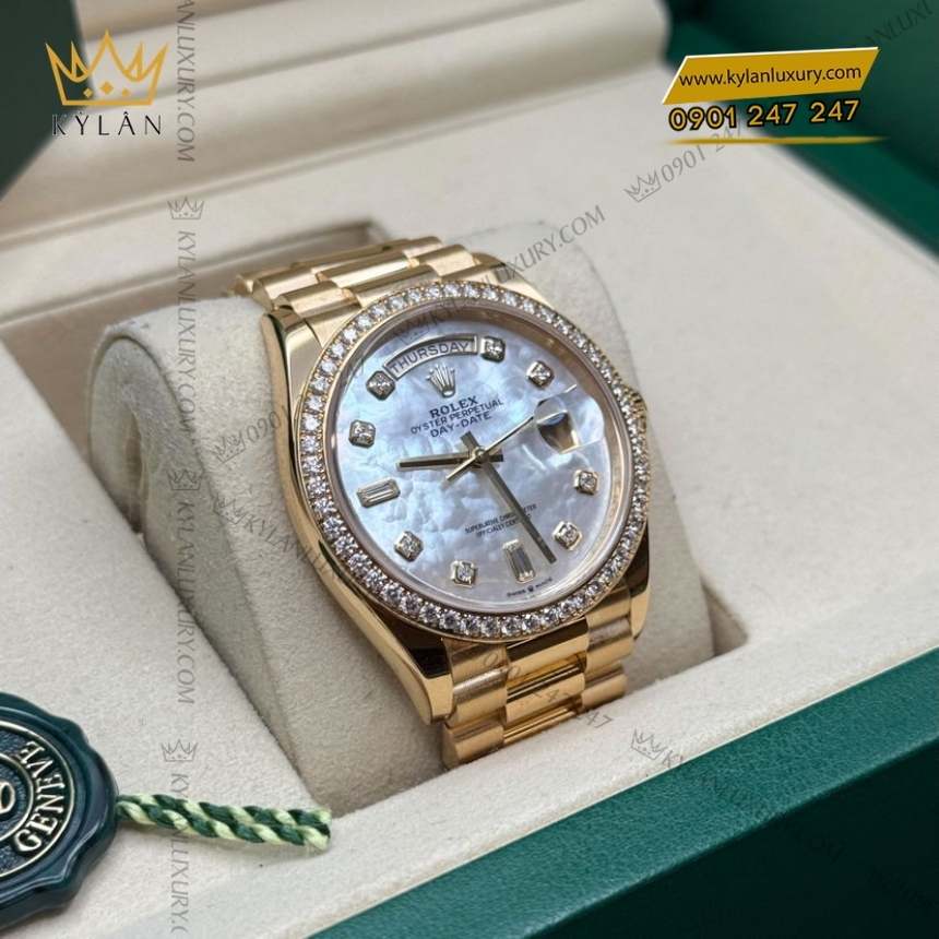 Kỳ Lân Luxury rolex day date 36 vang vang 18ct m128348rbr 0017 8 Đồng hồ Rolex Day Date xà cừ vành kim 128348RBR-0017