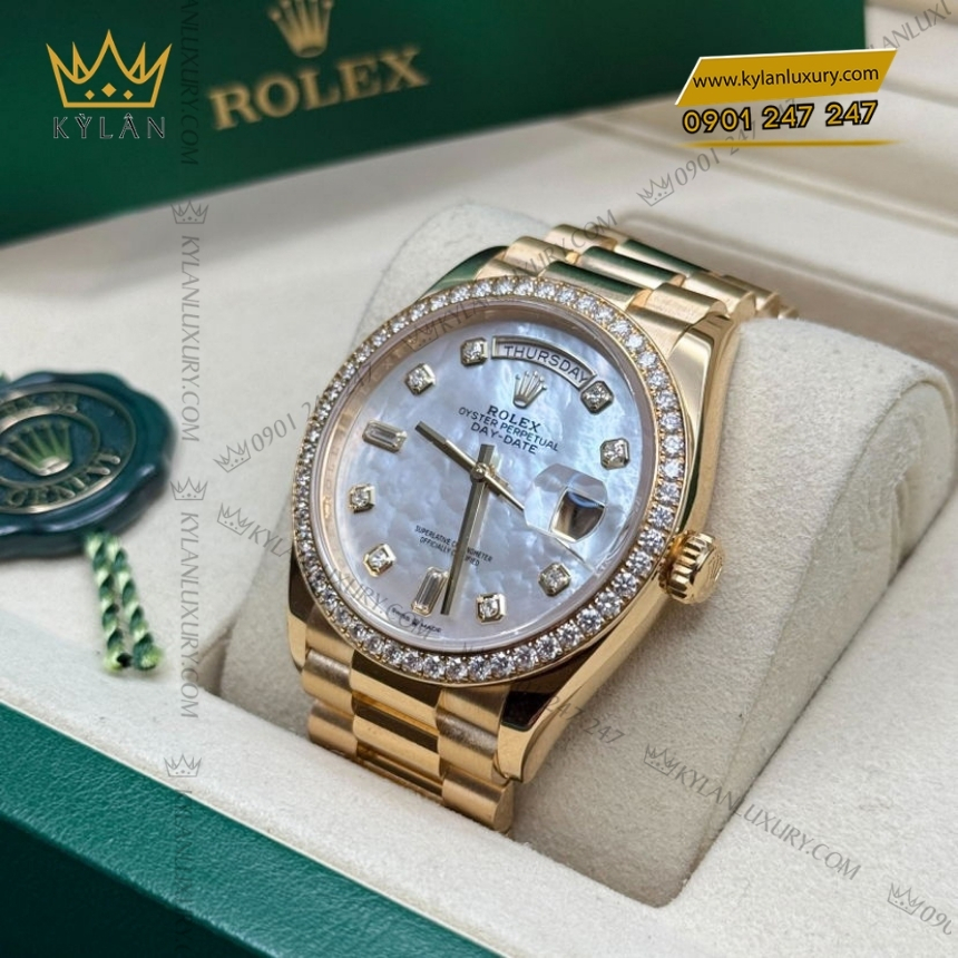 Kỳ Lân Luxury rolex day date 36 vang vang 18ct m128348rbr 0017 9 Đồng hồ Rolex Day Date xà cừ vành kim 128348RBR-0017