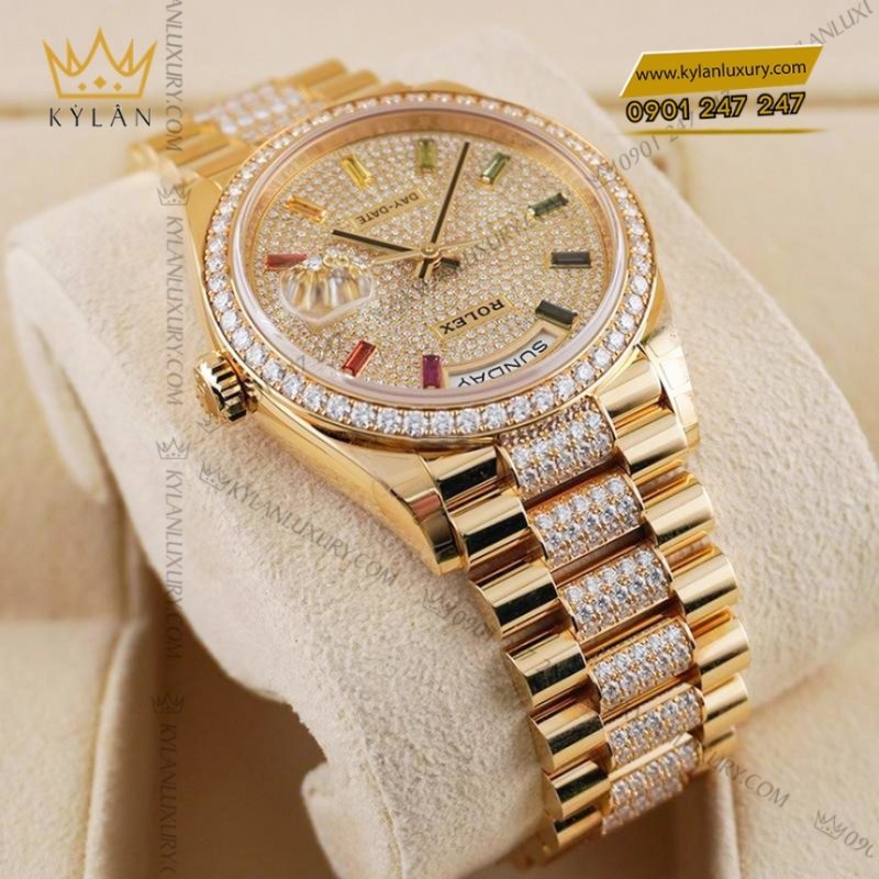 Đồng hồ Rolex Day Date kim cương cọc rainbow 128348RBR-0031