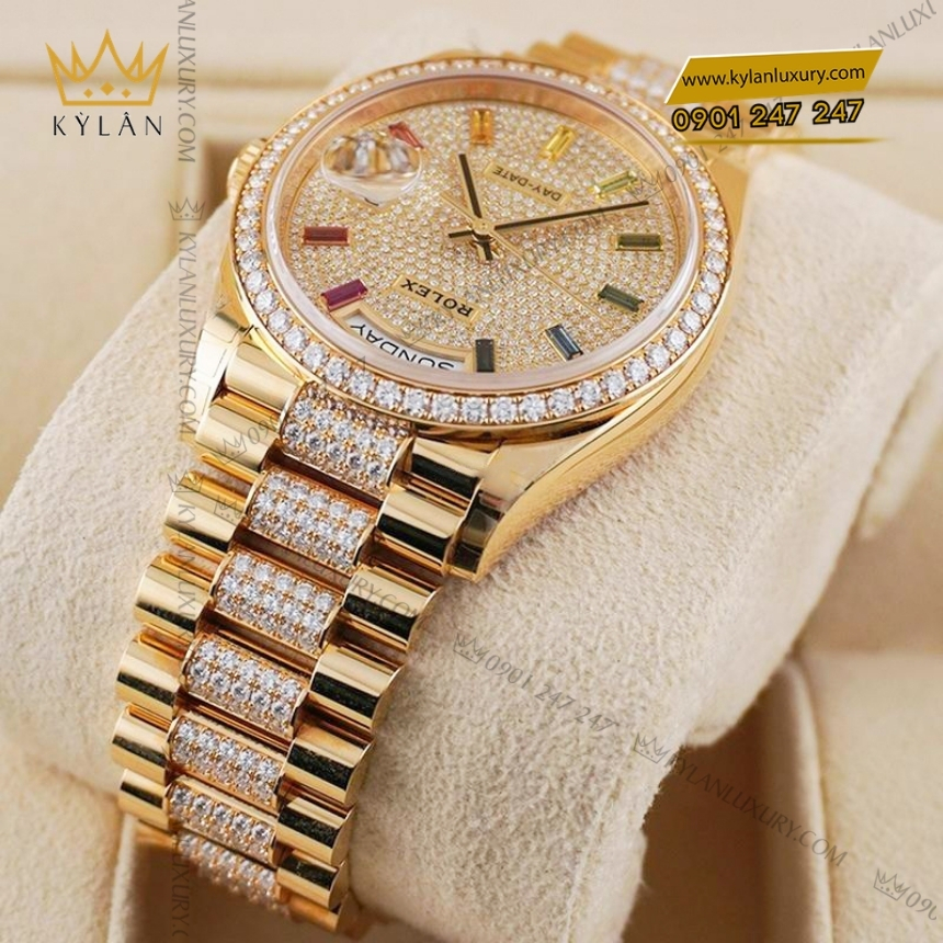 Kỳ Lân Luxury rolex day date 36 vang vang 18ct m128348rbr 0031 3 Đồng hồ Rolex Day Date kim cương cọc rainbow 128348RBR-0031