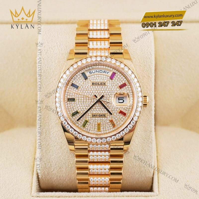 Đồng hồ Rolex Day Date kim cương cọc rainbow 128348RBR-0031