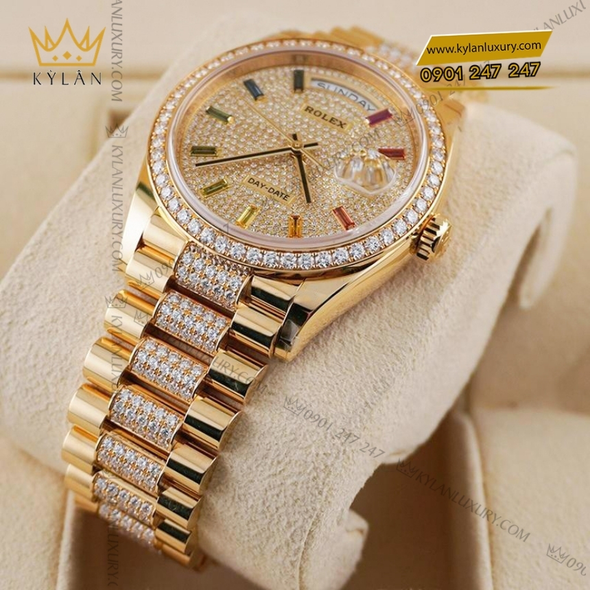 Kỳ Lân Luxury rolex day date 36 vang vang 18ct m128348rbr 0031 5 Đồng hồ Rolex Day Date kim cương cọc rainbow 128348RBR-0031