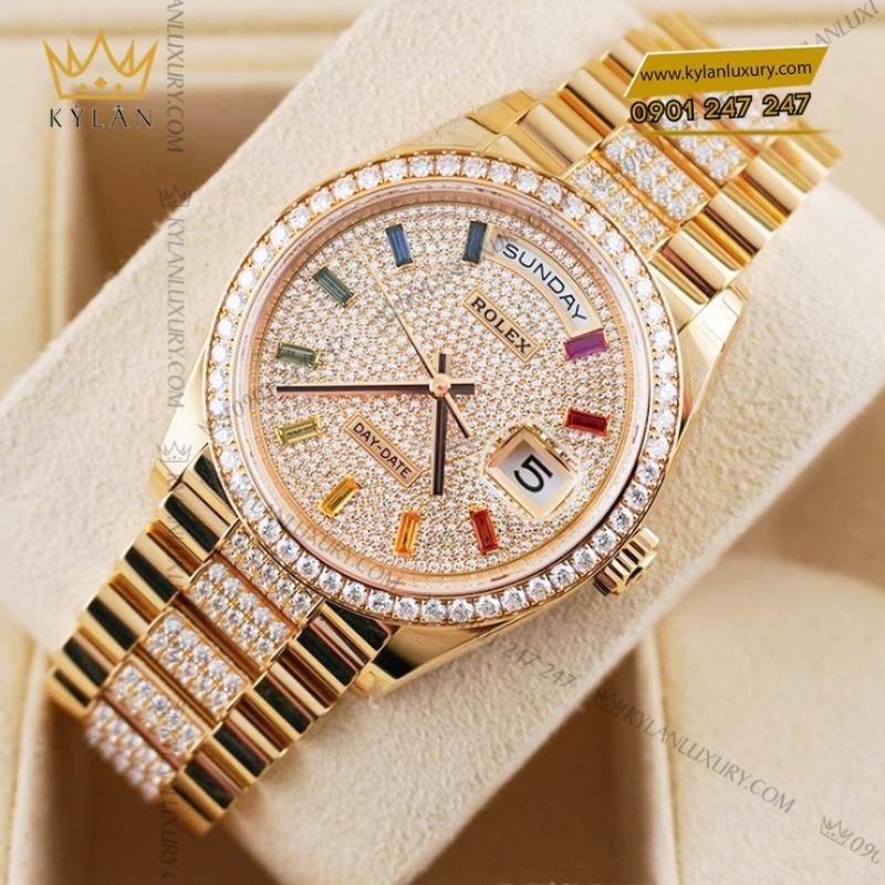 Đồng hồ Rolex Day Date kim cương cọc rainbow 128348RBR-0031