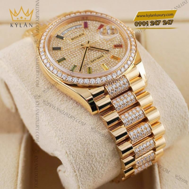Đồng hồ Rolex Day Date kim cương cọc rainbow 128348RBR-0031
