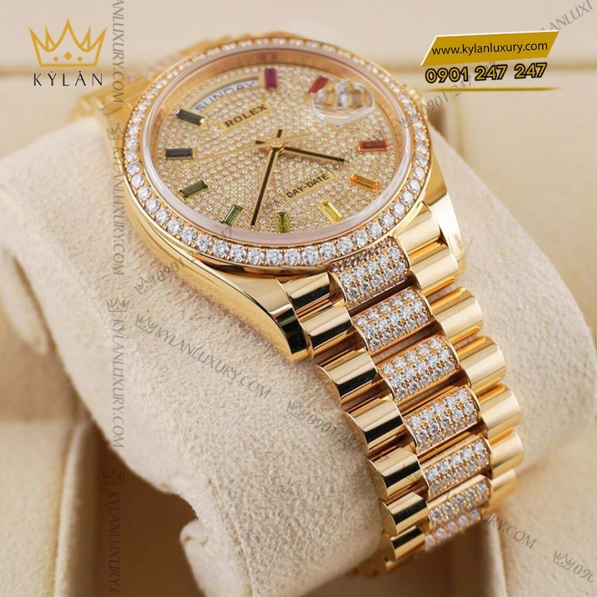 Kỳ Lân Luxury rolex day date 36 vang vang 18ct m128348rbr 0031 8 Đồng hồ Rolex Day Date kim cương cọc rainbow 128348RBR-0031