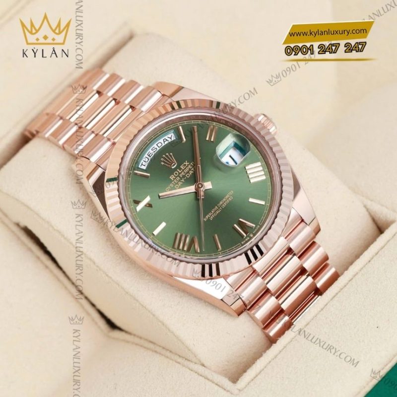 Đồng hồ Rolex Day-Date 40 228235-0025 vàng Everose, mặt số xanh Olive