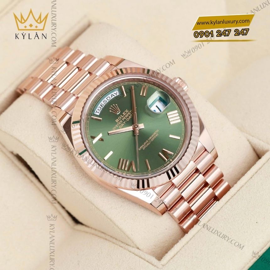 Kỳ Lân Luxury rolex day date 40 228235 mat xanh olive 4 Đồng hồ Rolex Day-Date 40 228235-0025 vàng Everose, mặt số xanh Olive